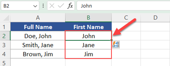 Excel Flash Fill Example