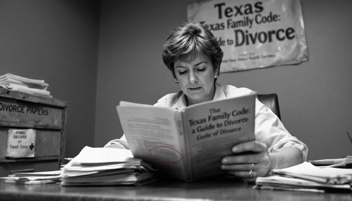 A person filling out legal forms for obtaining the final decree of divorce in Texas.