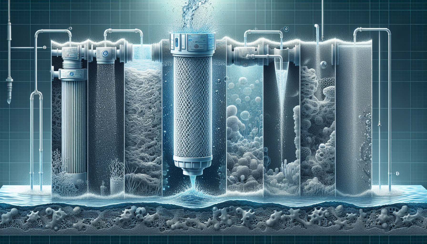 Illustration of the fine filtration membrane and multiple filtration stages in Puretec RO systems