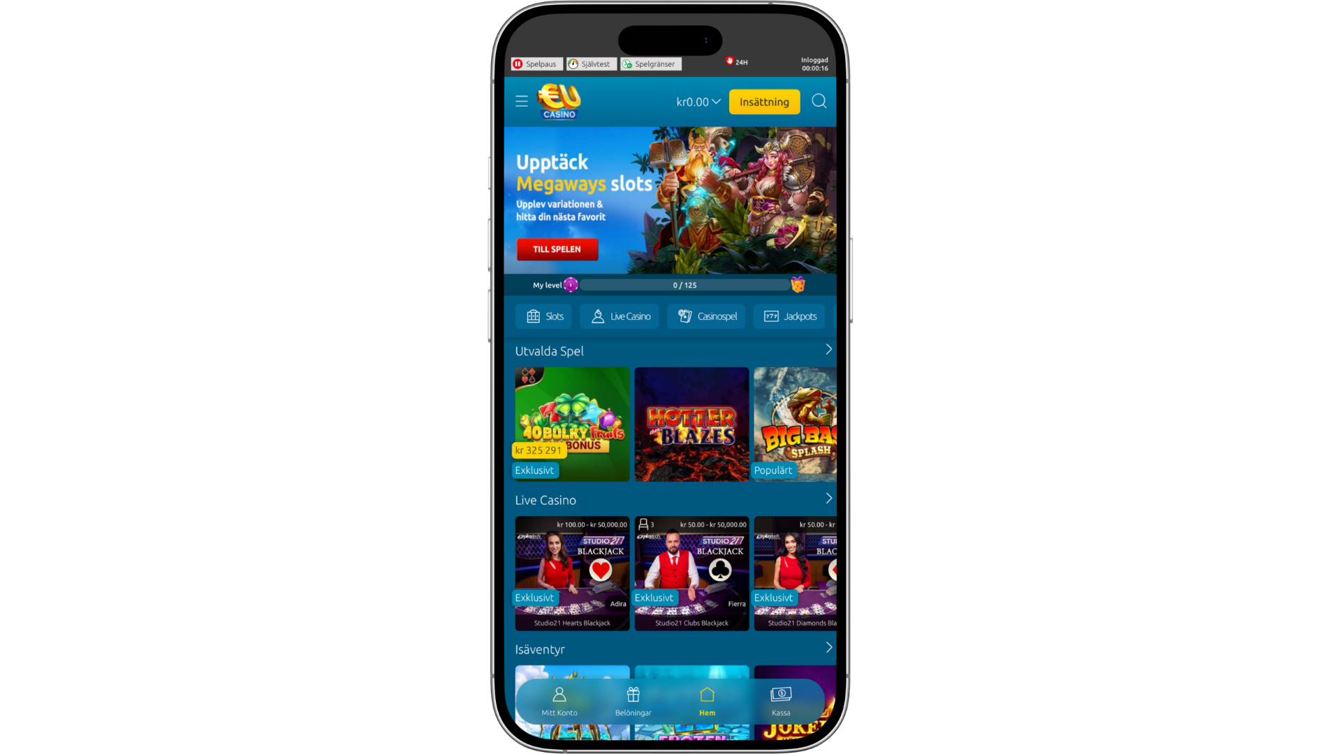 EUcasino mobilcasino med slots och live casino för svenska spelare på online casino med svensk licens