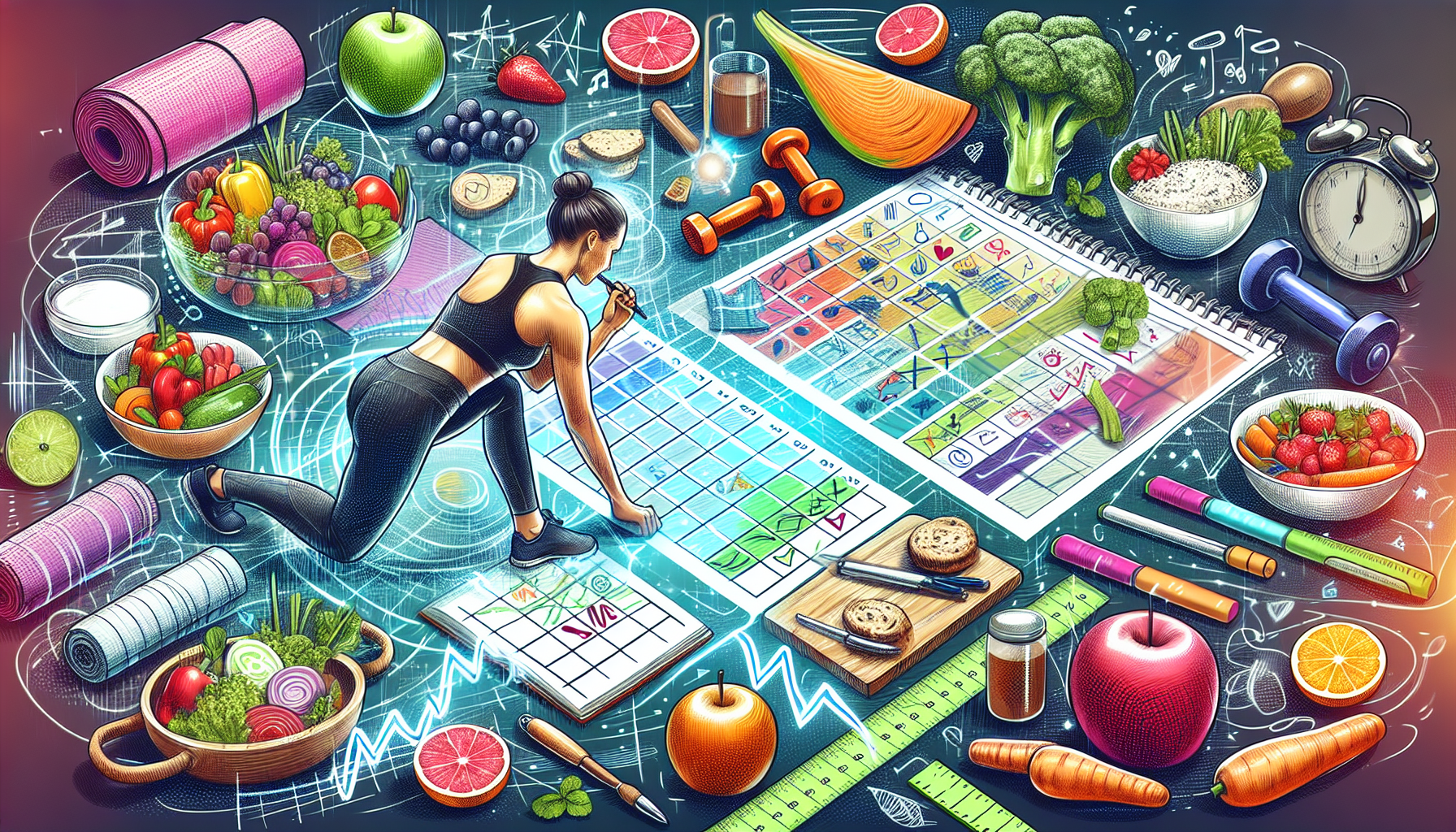 Illustration of a person planning their workout and diet
