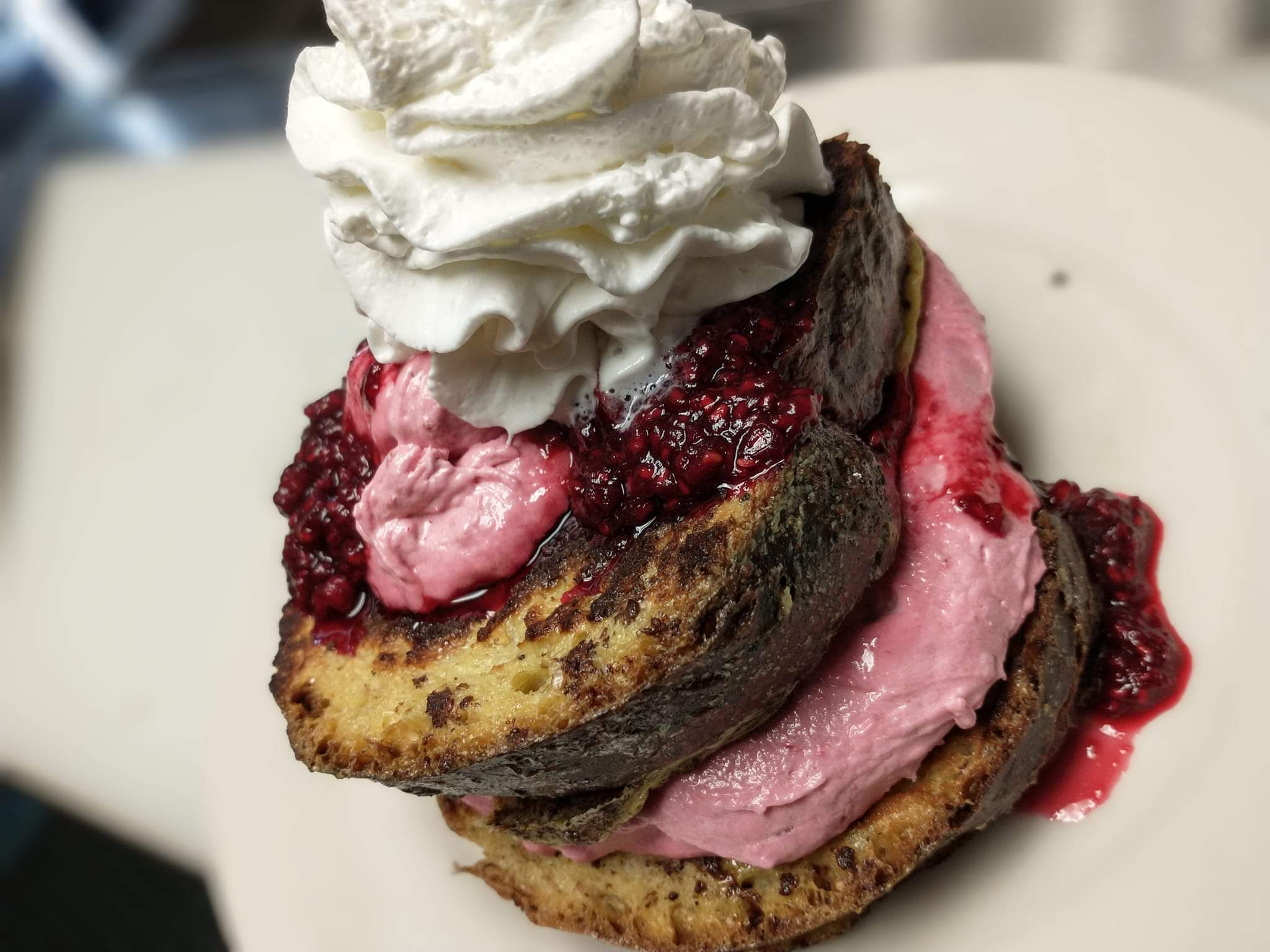 Raspberry Fluff Stuffed French Toast Photo Credit - AT Cafe Facebook Page
