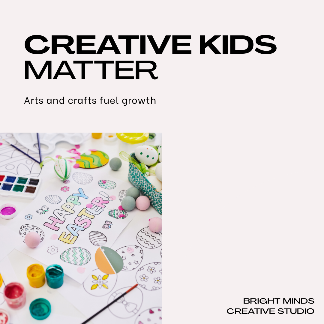 "Bright, feminine-themed collage illustrating young children's development through arts and crafts activities."