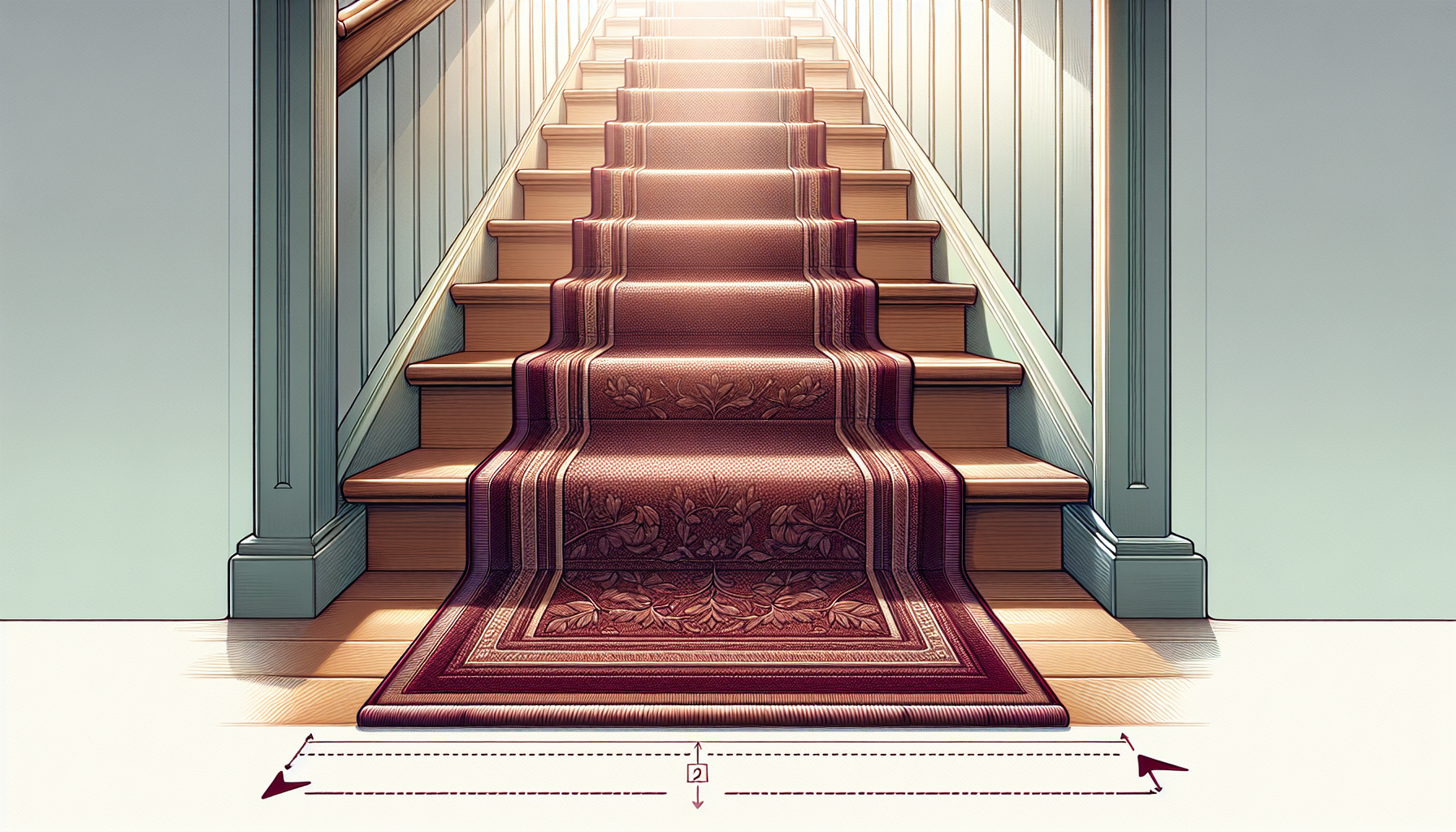 Illustration of a straight staircase with a stair runner