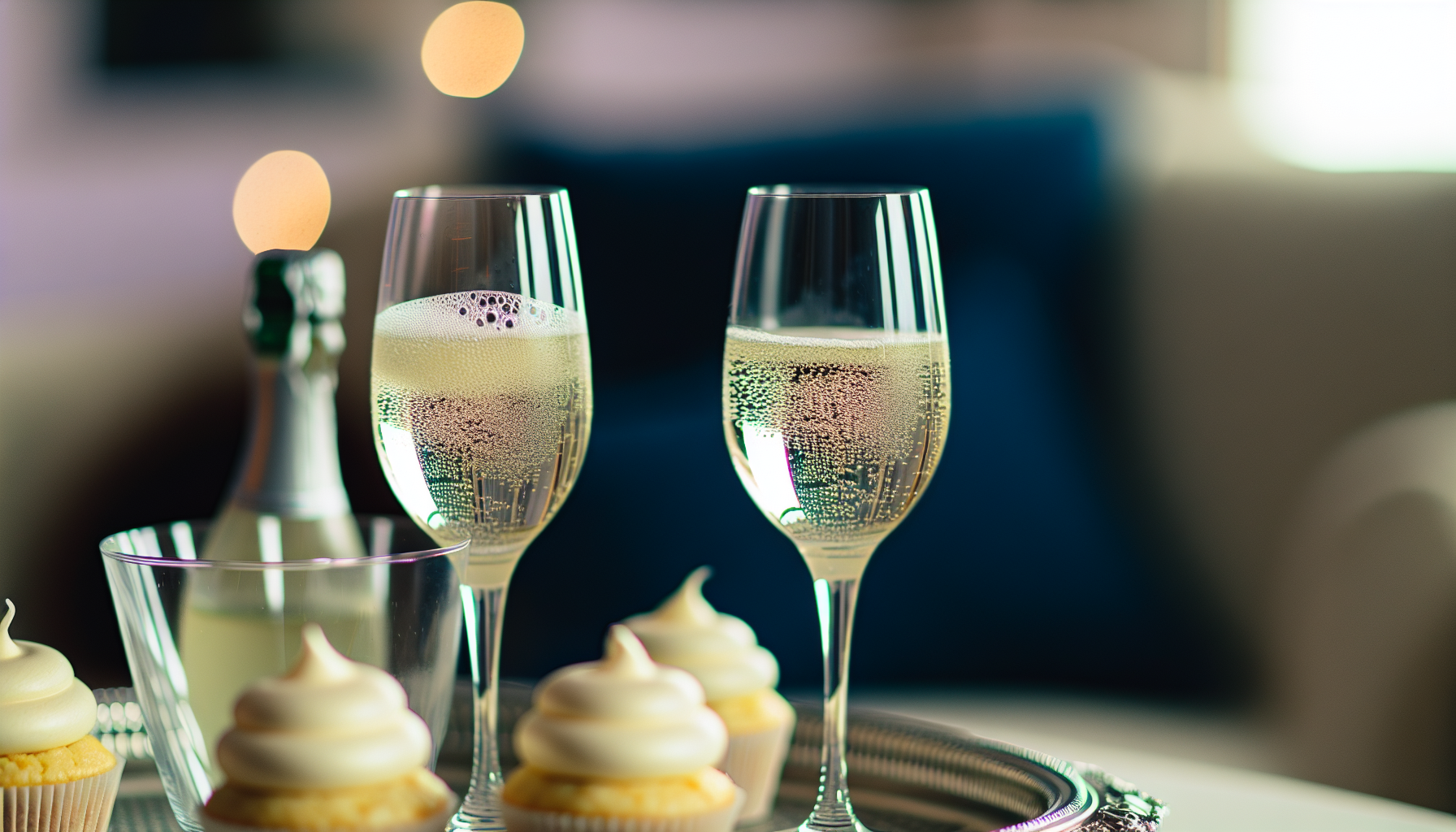 Chilled glasses of Cupcake Prosecco served with elegant wine glasses