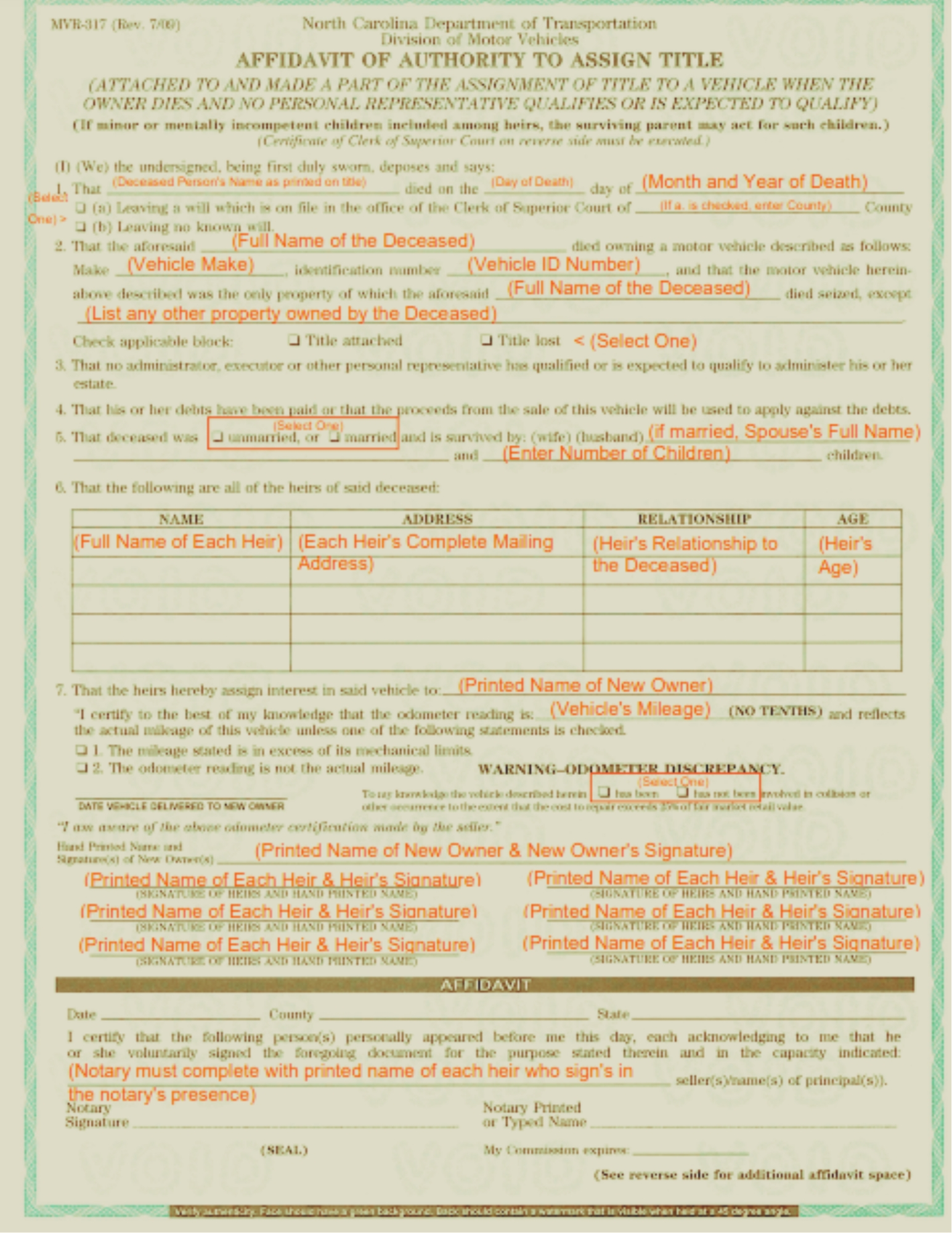 vehicle title transfer after death