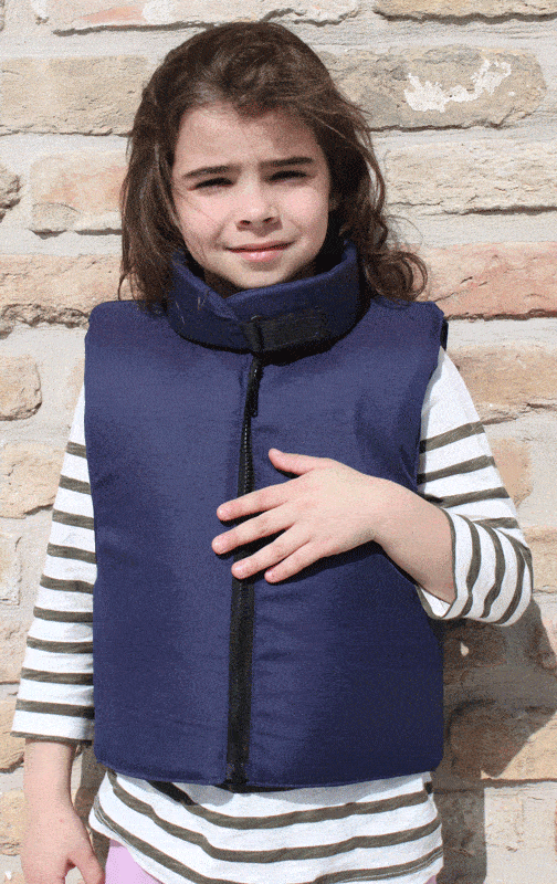 smiling girl wearing a bulletproof vest