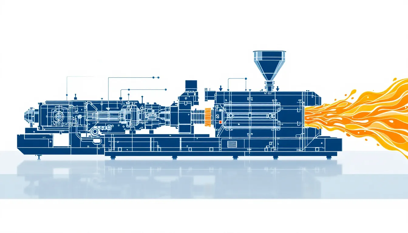 A plastic extruder machine in operation, showcasing the extrusion process.