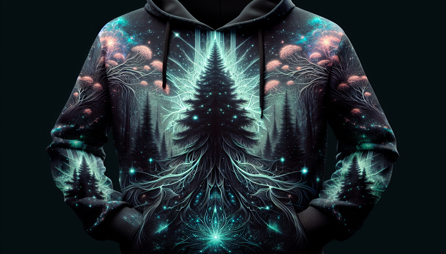 Stylish glow-in-the-dark hoodie with nature-inspired graphic print