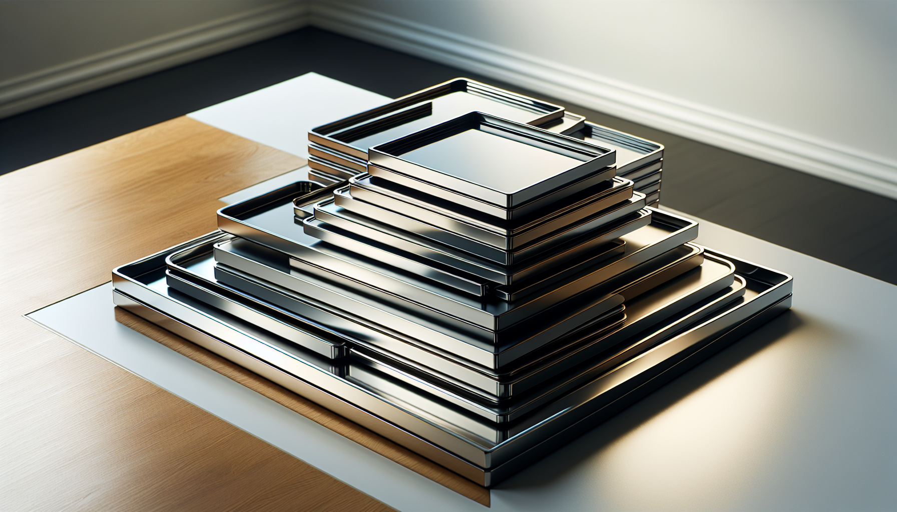 A collection of trim trays including the premier trim tray and mirror finish collection tray