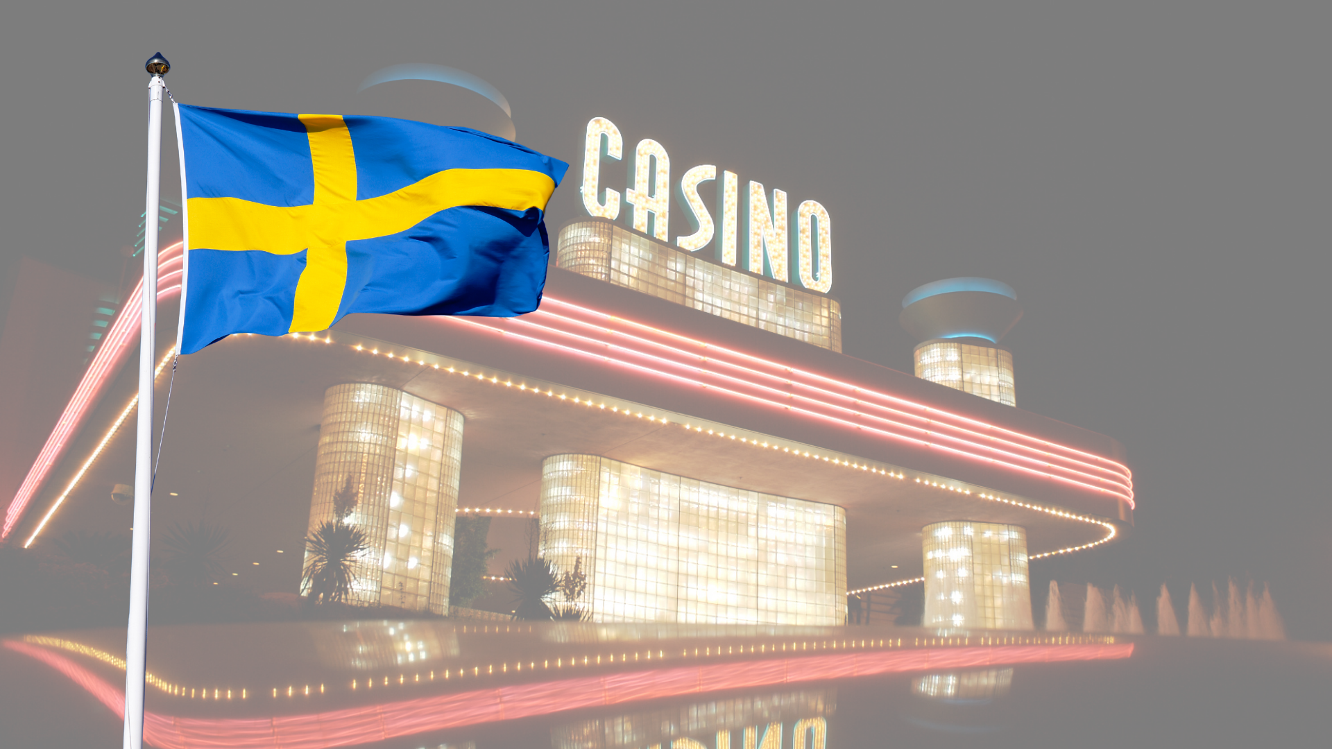 Oidentifierbart Casino med en svensk flagga framför