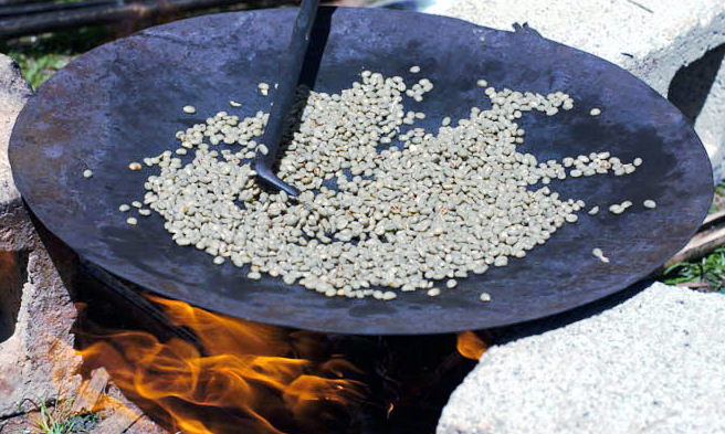 traditional coffee roasting outdoors