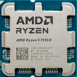 An image showing the AMD Ryzen 9 9950X chip (out of the box).