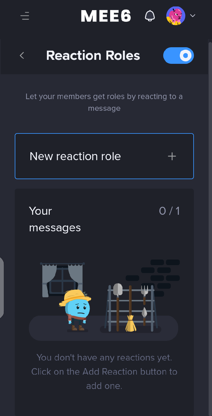 Picture showing how you can add reaction roles using the Mee6 bot on your Discord server