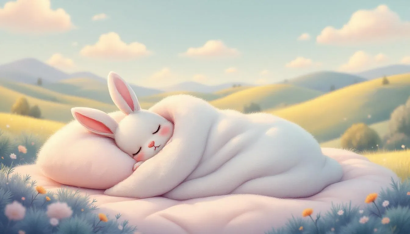 A rabbit sleeping peacefully in a comfortable bed.