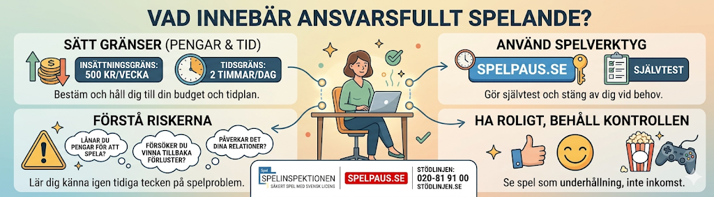 Vad innebär ansvarsfullt spelande – sätt gränser, förstå risker och använd spelverktyg som Spelpaus.se för säkert spel om pengar i Sverige.