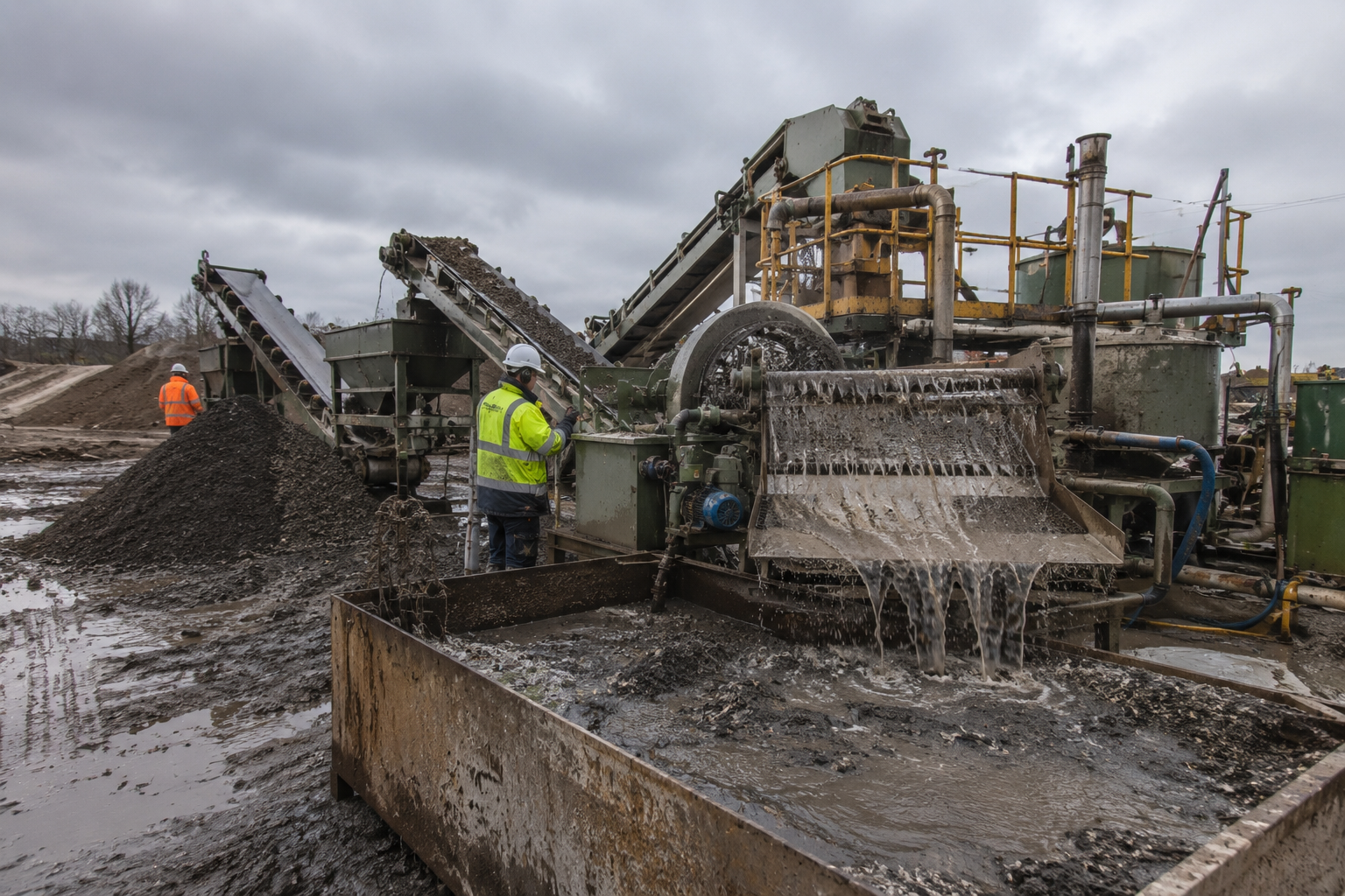 Modern soil washing equipment treating contaminated soil at a remediation site.