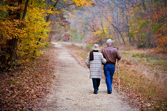 couple, elderly, walking