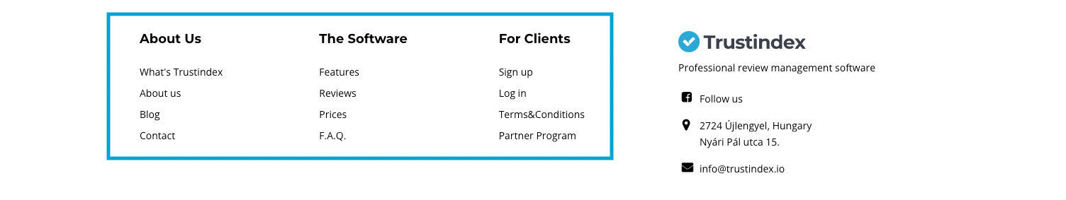 HTML Sitemap of Trustindex.io marked with a blue box.