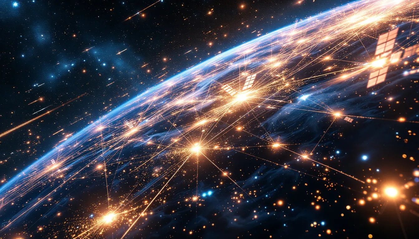 Schemat działania internetu satelitarnego Starlink.