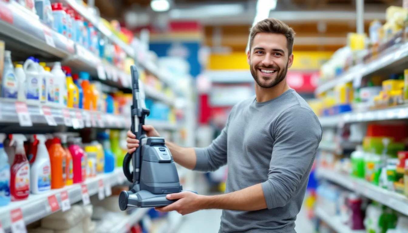 A Person Selecting A Carpet Cleaner From A Store Aisle For Scrubbing Pet Stains And Spills.