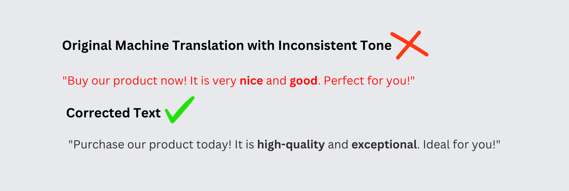 Showing a corrected translation to maintain a certain brand's voice