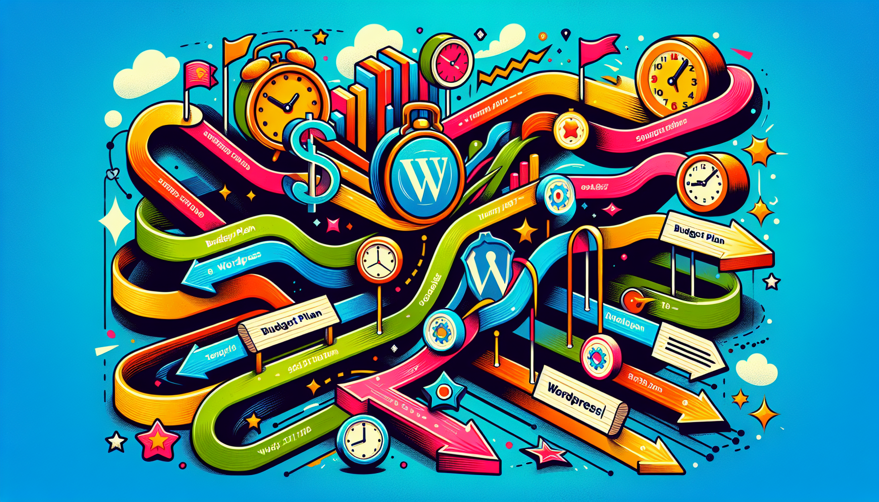 An illustration of budgeting and timeline planning for outsourcing WordPress development projects.