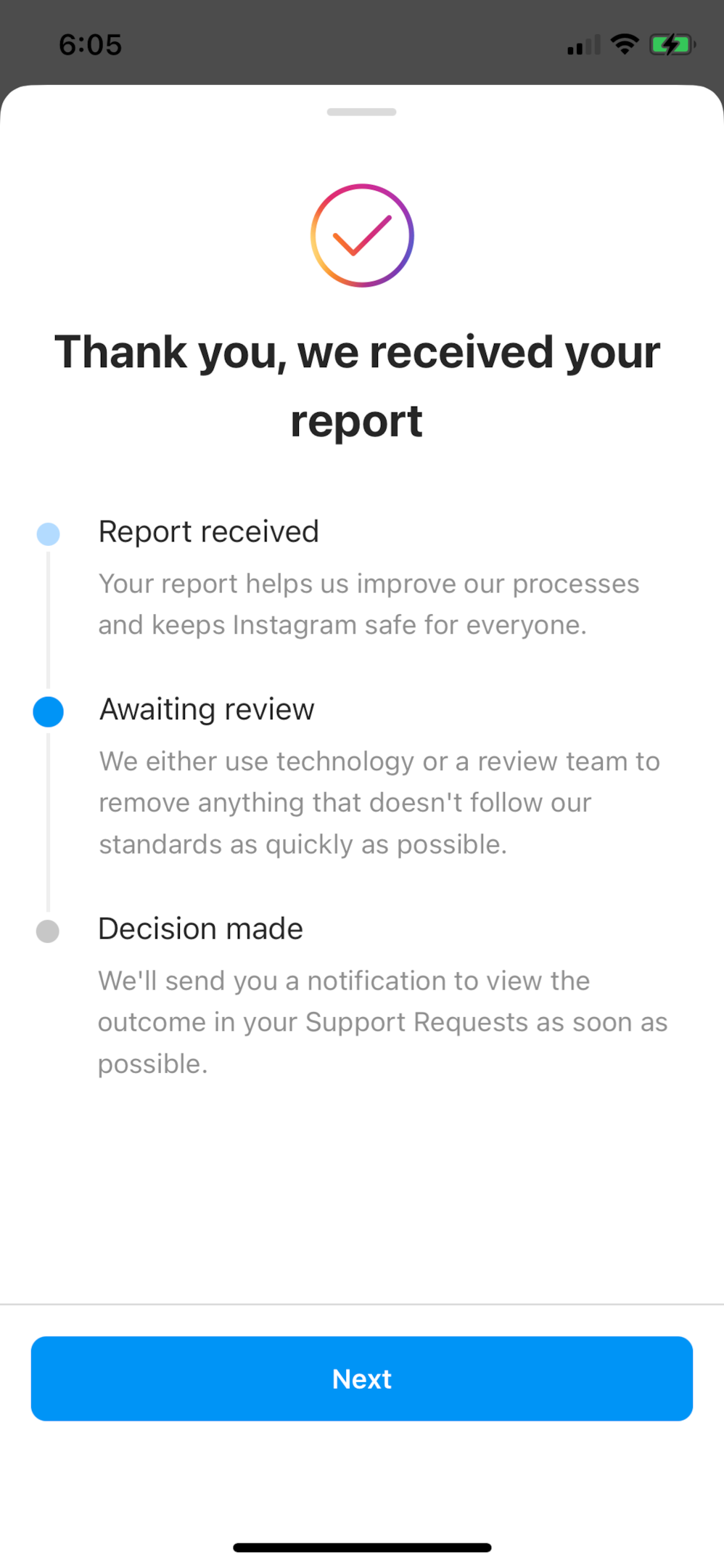 Screenshot post reporting 