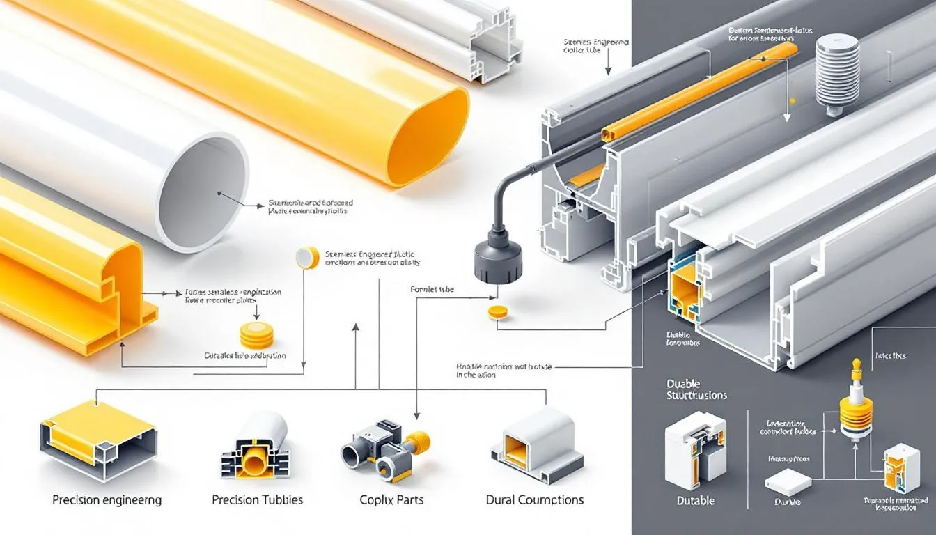 Benefits of using plastic extrusions illustrated through various products.