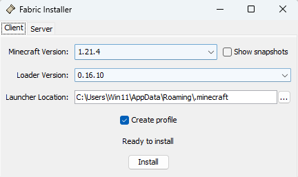 The pop-up window for installing Fabric.