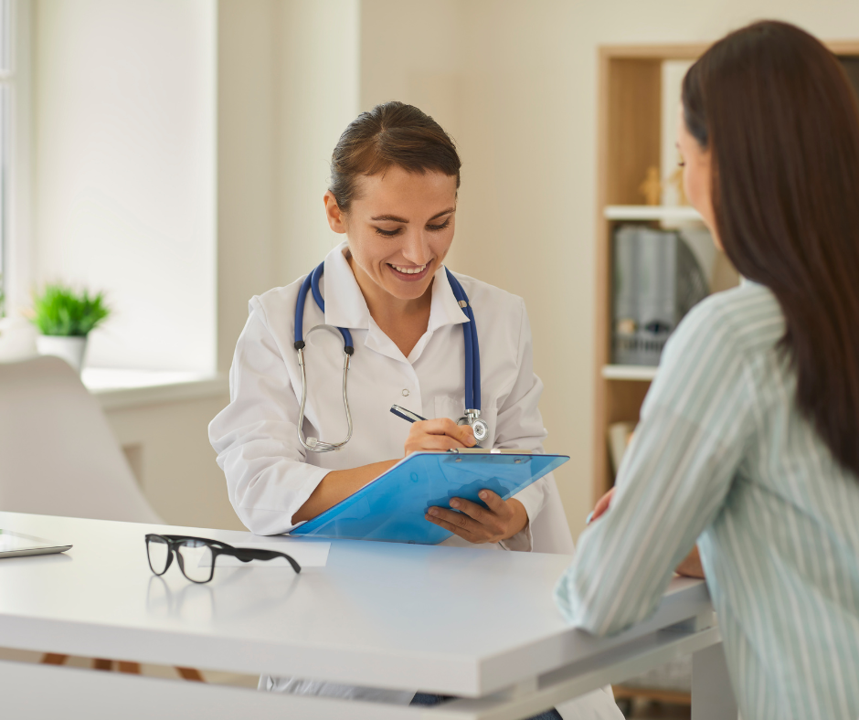                                 A person preparing for the journey to sobriety, with a doctor and a notebook