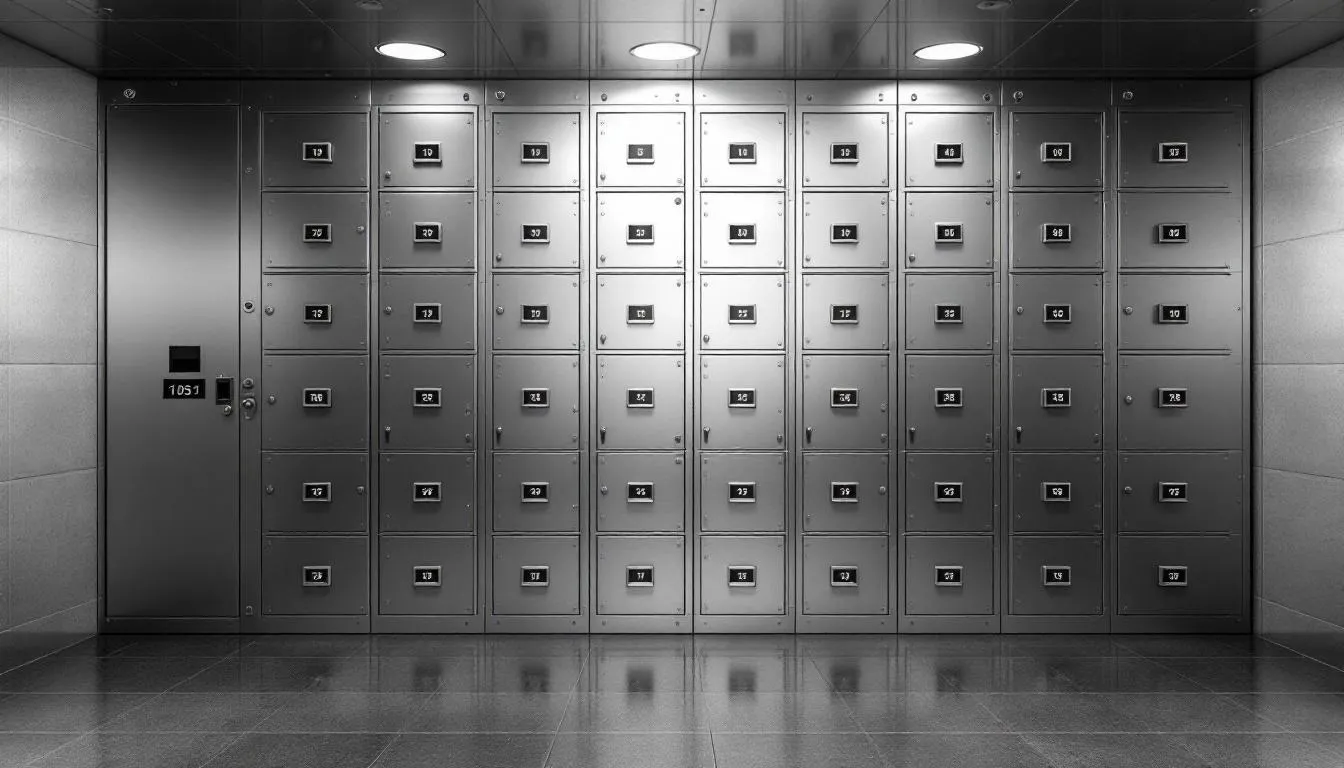 The image depicts a secure vault filled with safety deposit boxes, symbolizing the storage solutions for precious metals like gold and silver. This visual representation highlights the importance of safeguarding physical precious metals as part of a financial strategy, particularly for retirement accounts and precious metals IRAs.