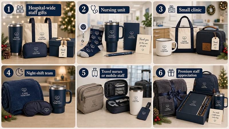 Hospital staff Christmas gift ideas categorized by nurses, clinics, night shifts, travel nurses and premium healthcare teams