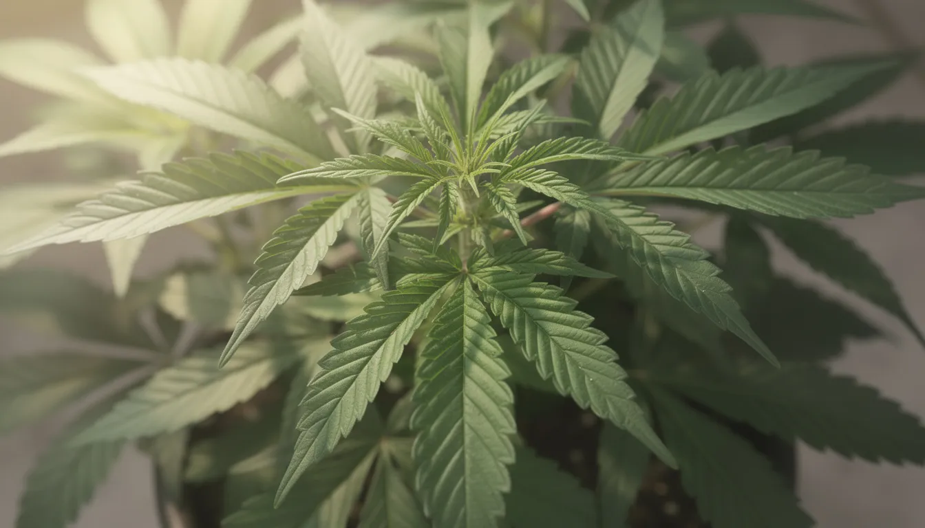 Das Bild zeigt verschiedene grüne Cannabispflanzenblätter, die im natürlichen Licht leuchten. Die Blätter sind in unterschiedlichen Formen und Größen angeordnet und vermitteln einen Eindruck von der Vielfalt der Cannabinoide und deren Wirkung.