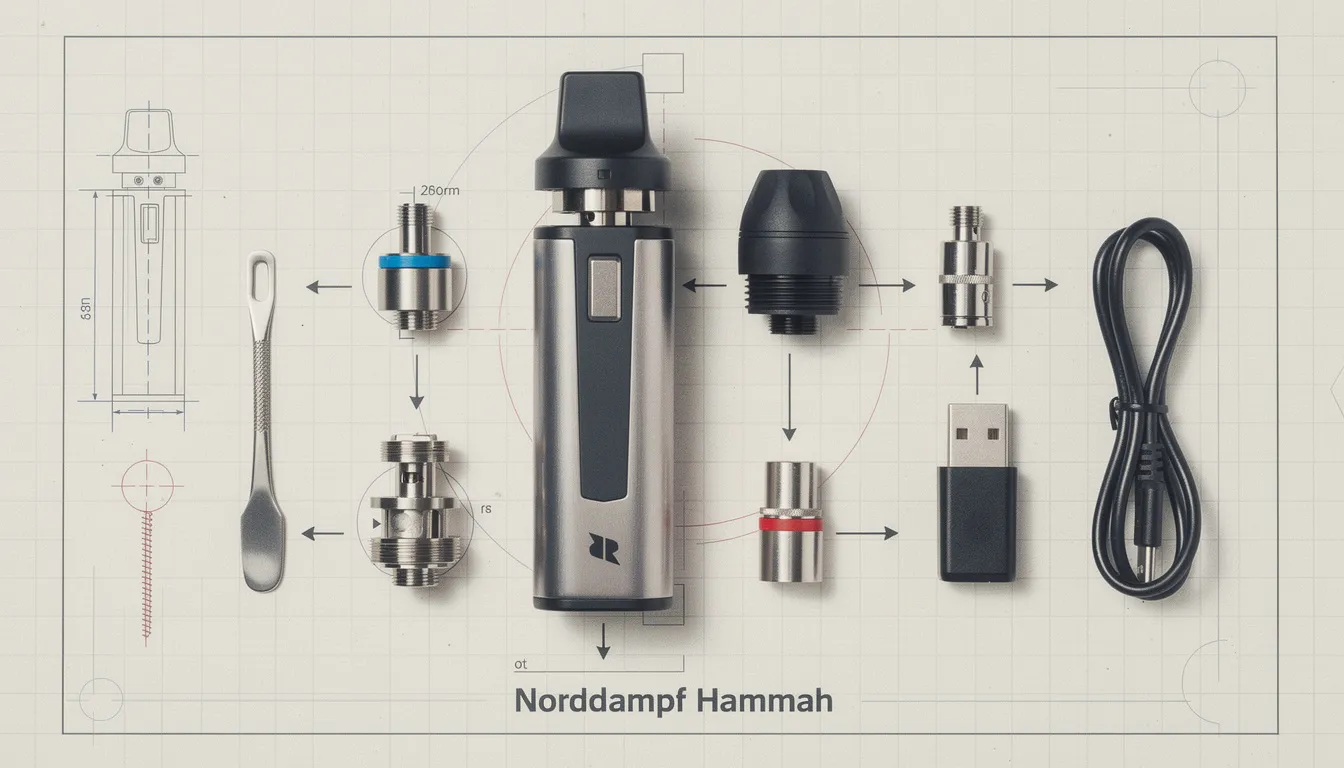 Unboxing des Norddampf Hammah Vaporizers mit hochwertigem Design und Zubehör.