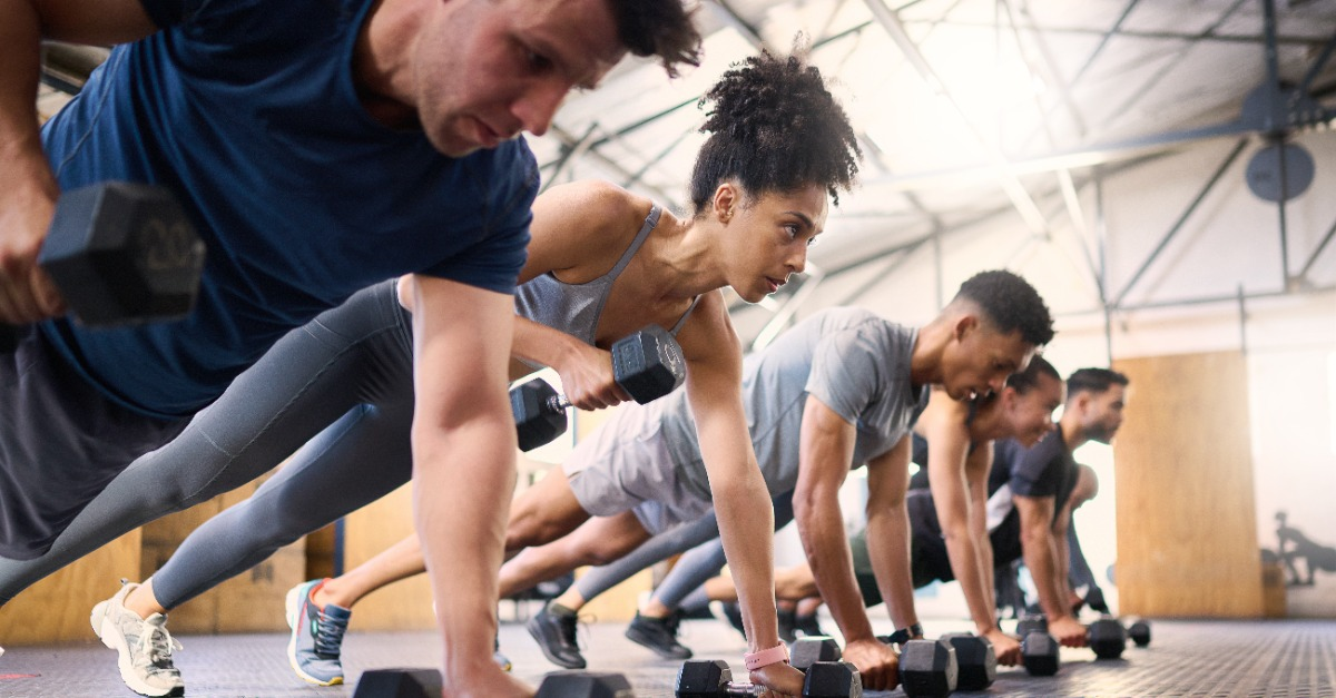 A group of people participating in a fitness challenge