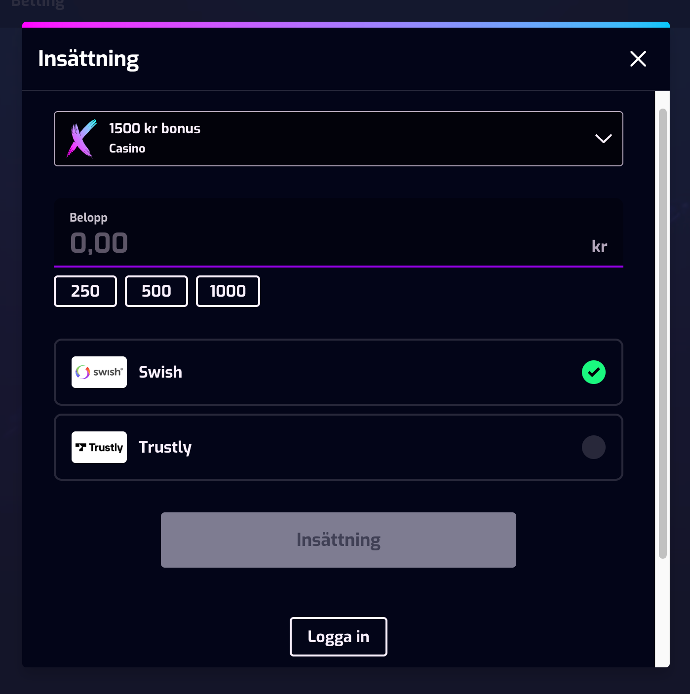 X3000 registrering med swish eller trustly