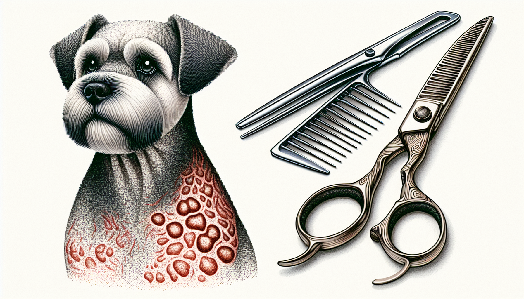 Illustration of using human scissors on dogs leading to uneven cuts