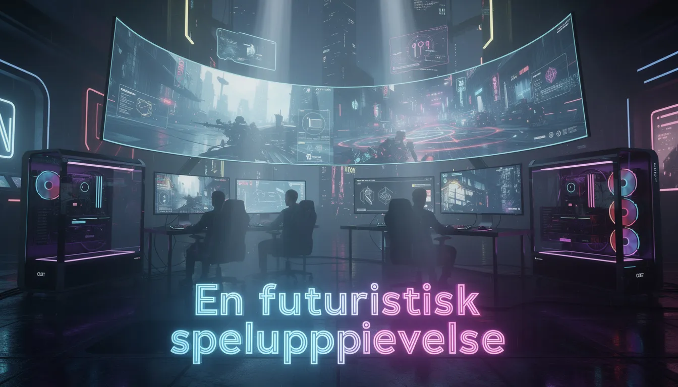 En futuristisk spelupplevelse med glödande neonljus och modern teknik, där spelare interagerar med ett live casino och spelar roulette online. Den färgglada belysningen skapar en dynamisk atmosfär som för tankarna till Stockholm år 2006.