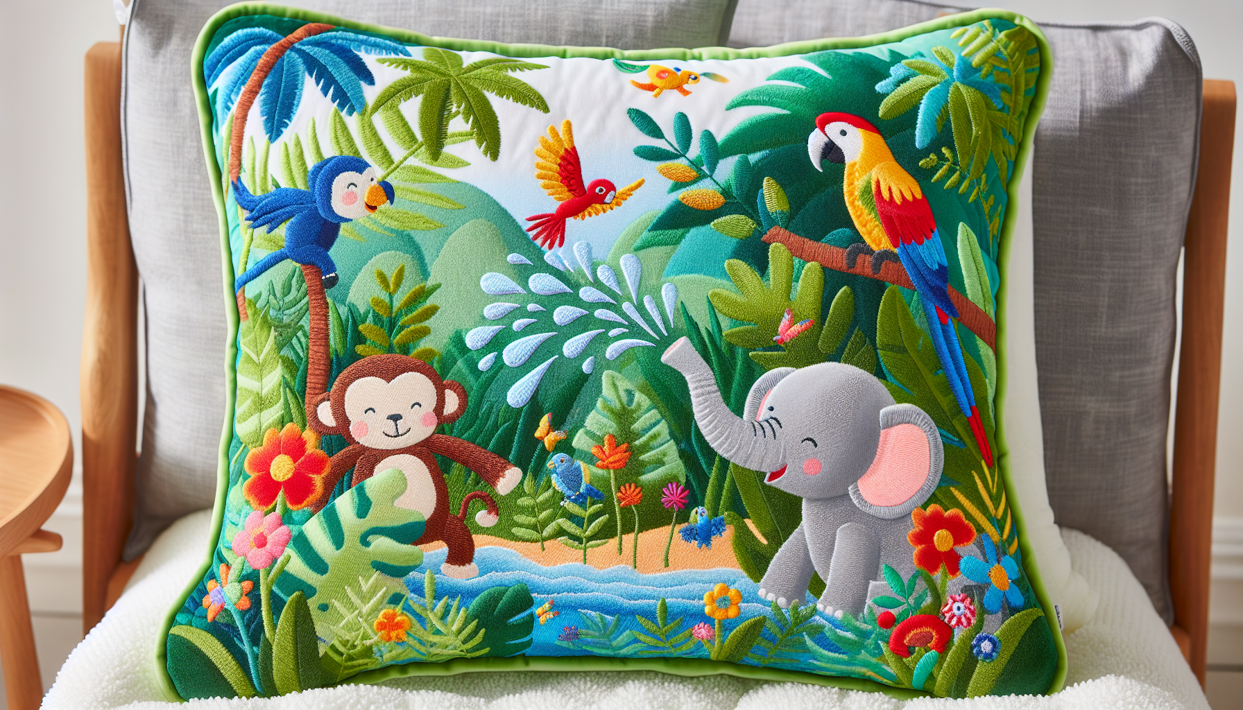 Personalised Jungle Name Cushion with baby girl gifts for girls