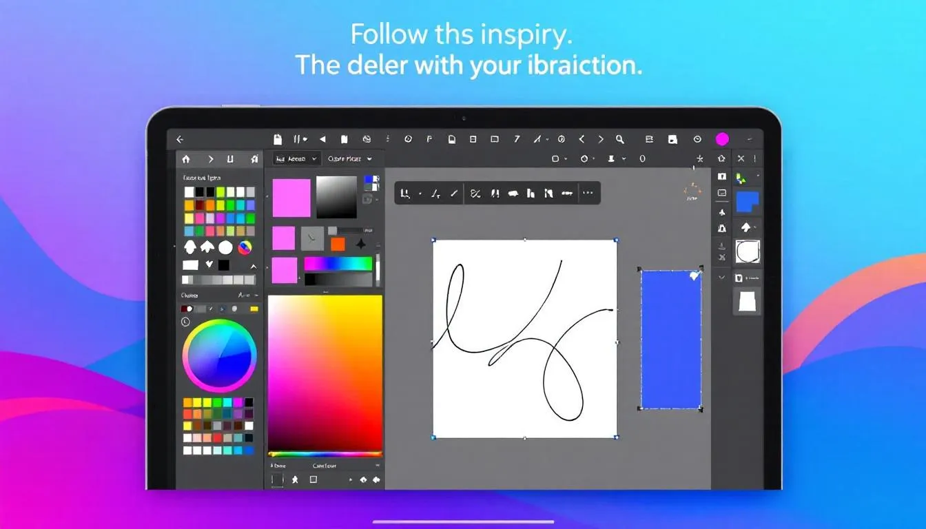 Interface d'Adobe Illustrator sur iPad, montrant les outils de dessin et l'écran.