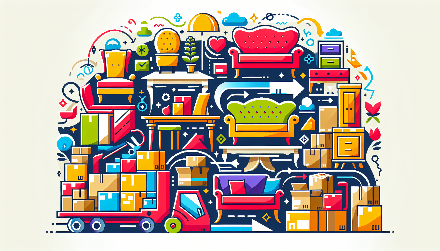 An illustration representing comprehensive furniture removal services offered by a moving company.