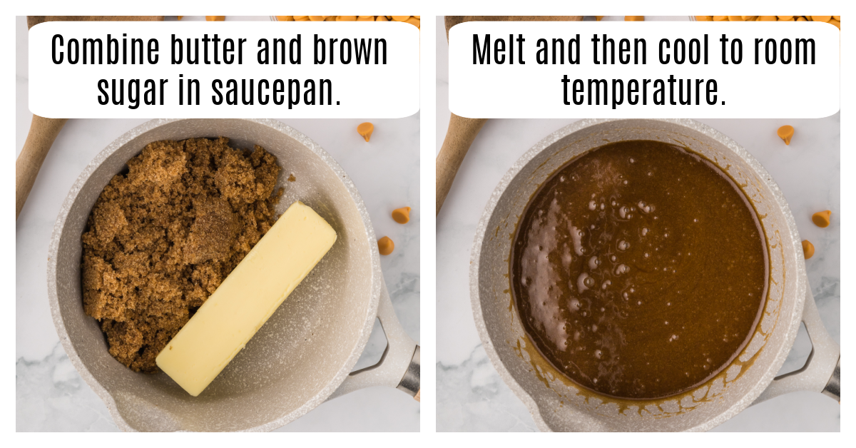 butter and dark brown sugar combined in saucepan