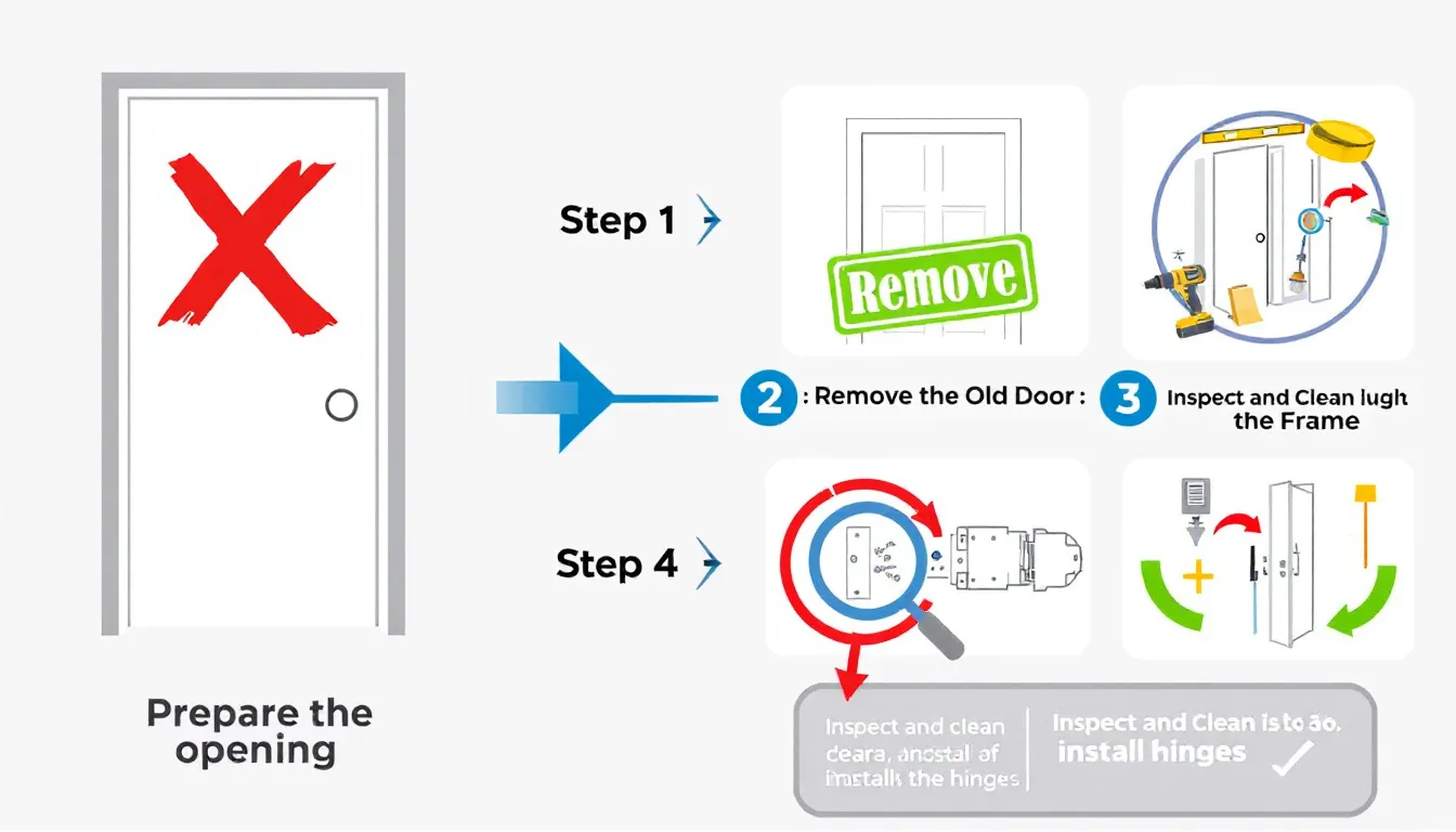 Step-by-step installation process for pre hung doors.