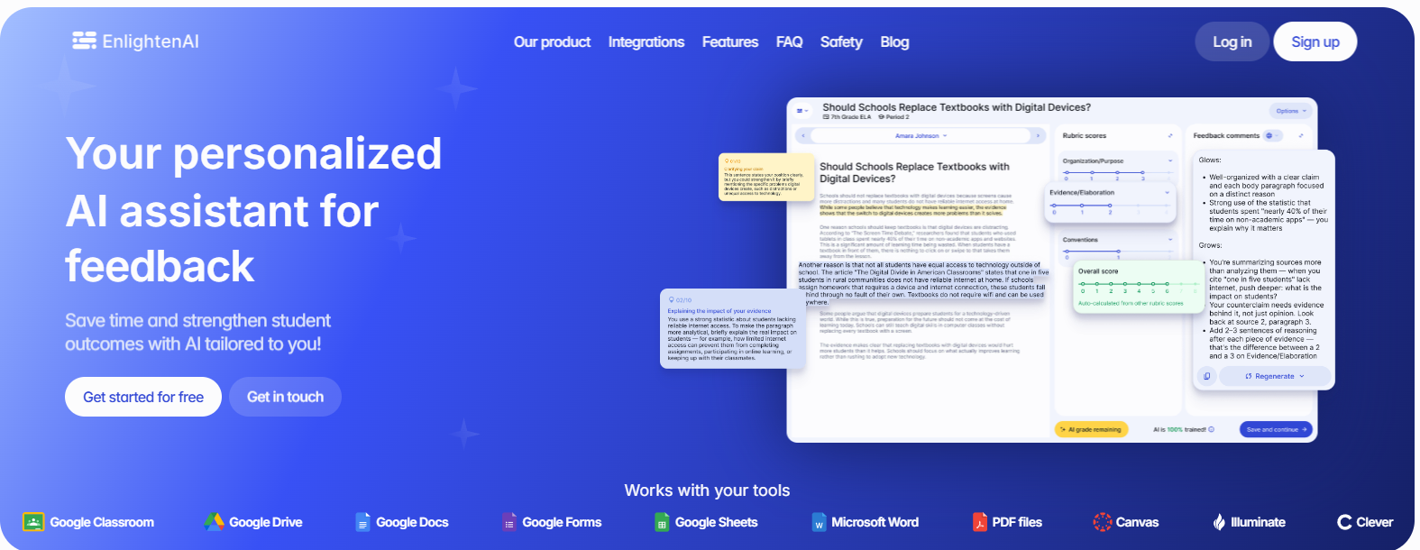 EnlightenAI providing AI-powered automated feedback and assessment tools for educators, positioning it as a capable Cognii alternative for student evaluation and learning.