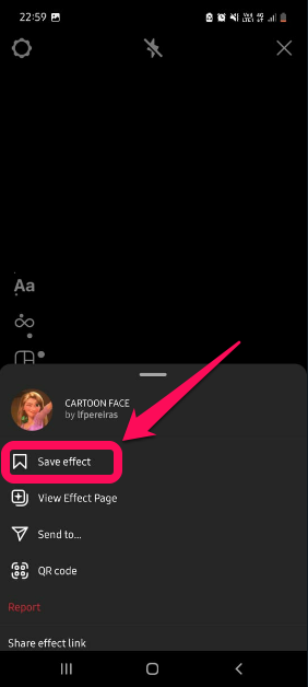 Tap on bookmark option to save the effect 
