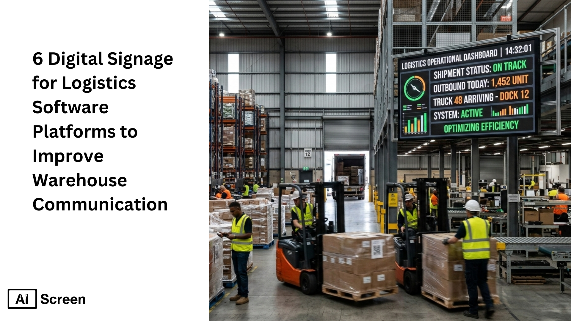 6 Best Digital Signage Software Companies for Logistics 1 warehouse digital displays showing logistics operations and inventory updates