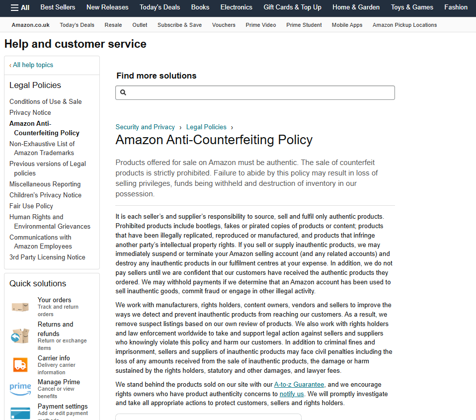 amazon anti cointerfreiting policy