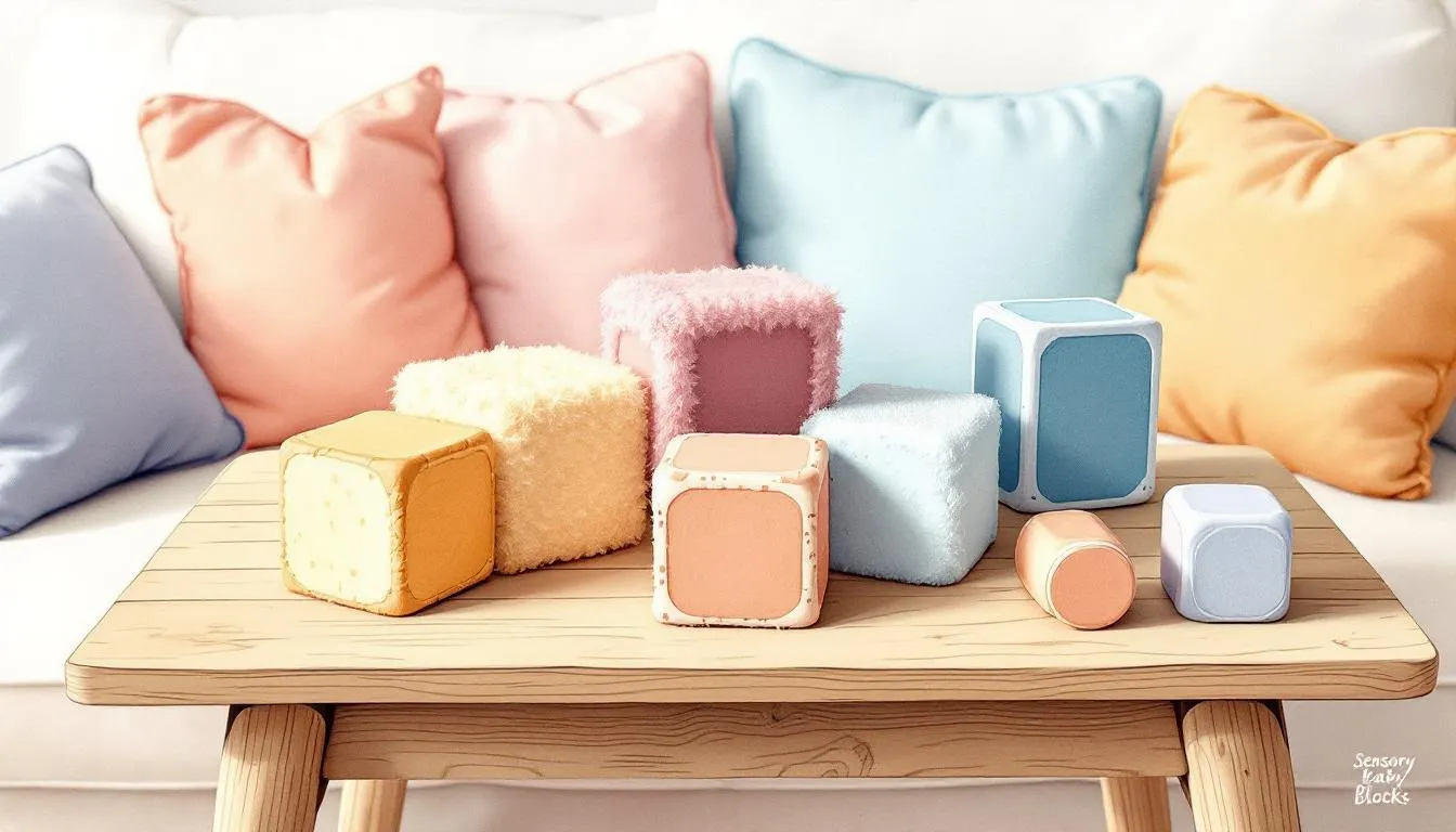 Sensory baby blocks made from various textures, ideal for stimulating newborns.