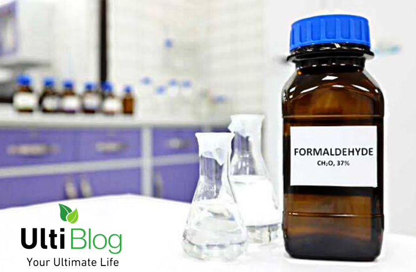Bottle of formaldehyde in a lab